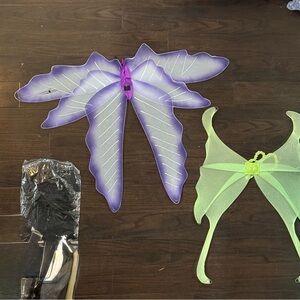 Purple and Green Fairy Wings and black feather angel wings